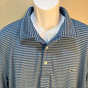 Vineyard Vines Men's blue on blue striped short sleeve performance style polo XL